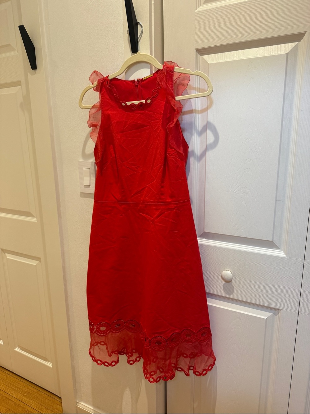 Elie Tahari Red Ruffled Sleeve Midi Dress - Picture 2 of 5